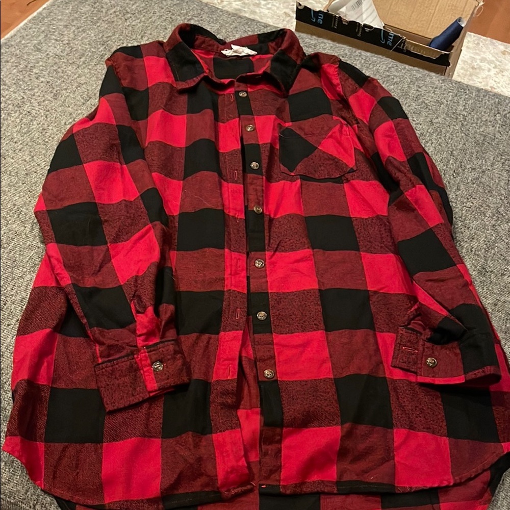 Red and Black Plaid Button-Up Shirt